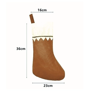Brown and cream Christmas stocking detail with size dimensions 16x36x23 cm