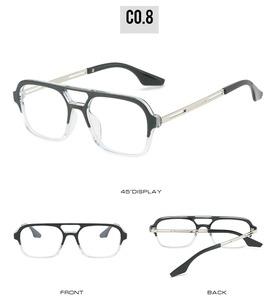 Detailed views of square frame aviator sunglasses in black and transparent finish C0.8