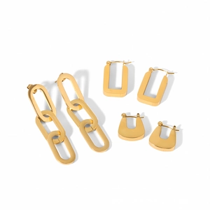 Minimalist gold stainless steel earring set featuring chain, hoop, and horseshoe styles