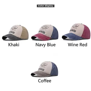 Vintage washed cotton baseball cap with skull embroidery in four color combinations