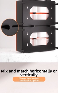Close-up of modular storage units stacking vertically with side interlocking slots