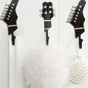 Set of 3 creative guitar headstock resin wall hooks for home decor and towel storage