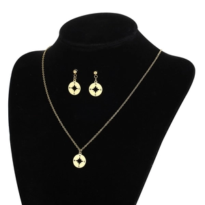 Parure de bijoux en acier inoxydable doré avec collier boussole et boucles d'oreilles