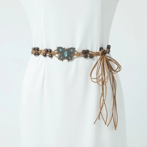 Bohemian Braided Waist Chain Belt Cotton Wax Rope Wood Beads Tassels Turquoise Style Butterfly Flower Ethnic Decor For Women