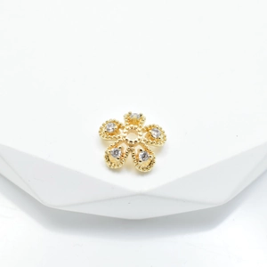 14K gold plated four-leaf flower spacer bead with sparkling zircon crystals for DIY jewelry