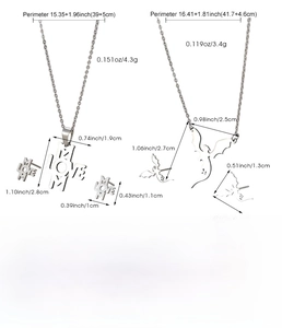 Detailed size chart of stainless steel MOM LOVE and dragon necklace earring sets