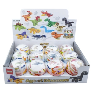 Set of 12 dinosaur building blocks in mystery eggs including T-Rex and Triceratops models