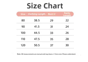 Size chart for girls' floral cotton pajamas set detailing lengths for sizes 80 to 120