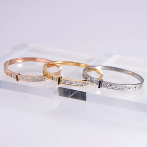 Three-color hollow bracelet set with rhinestones and Roman numerals in gold and silver