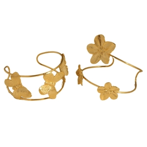Elegant 18k gold plated stainless steel bangles with floral and butterfly motifs