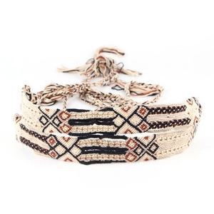 Detail showing ethnic style woven hemp rope with vintage geometric patterns and textures