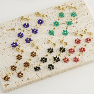 Crystal flower beaded earrings in five colors on a stone plate for minimalist jewelry style