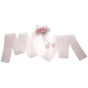 Elegant pink chiffon flower choker necklace with delicate ribbon and lace leaf details