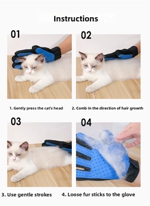 Detailed four-step guide for using silicone pet grooming glove to remove fur from cats