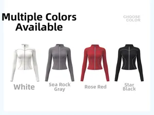 Slim fit yoga jackets with stand collar available in white, grey, rose red, and black colors