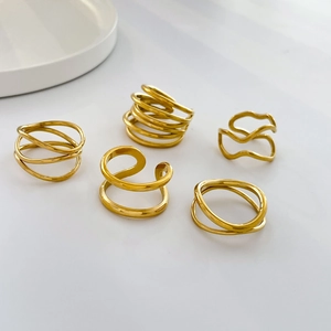 Stainless Steel Ring Gold Plated Minimalist Wave Winding Multi Layer Geometric Open Adjustable Finger Jewelry For Women