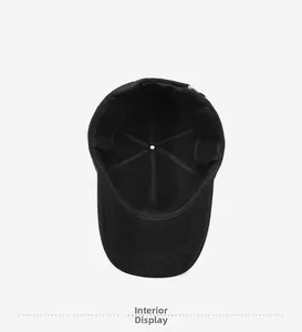 Detail view of the durable black baseball cap lining with reinforced seams and stitching