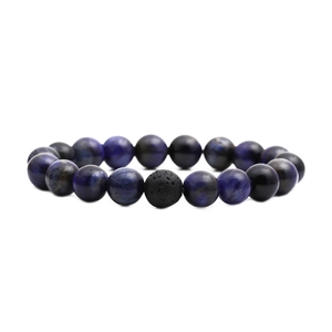Tiger eye and volcanic stone beaded bracelet with deep blue and purple textured beads