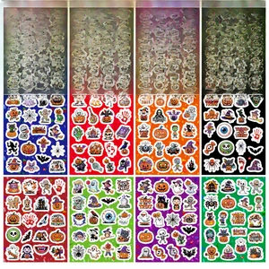 Lot de 160 autocollants Halloween laser scintillants en vinyle avec fantômes et citrouilles
