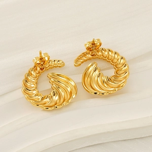 18k gold plated spiral twist croissant hoop earrings for women in retro minimalist style