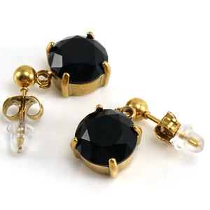 Elegant 18K gold plated titanium steel earrings with round black zircon stones