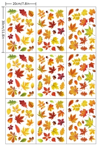 Detail showing set of 3 autumn maple leaf window stickers, size 30x20cm per sheet