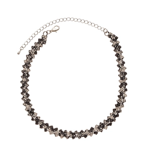 Luxurious geometric rhinestone choker necklace with grey and clear crystals in silver finish
