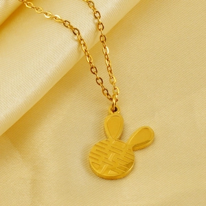 Rabbit Pendant Necklace 18K Gold Plated Stainless Steel Hollow Fu Character Design Niche Minimalist Jewelry For Women