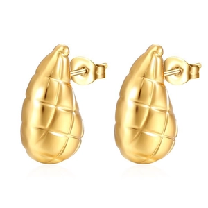 18K gold plated stainless steel teardrop earrings with elegant mesh texture pattern