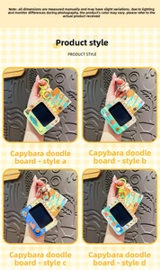 Detailed view of four cute Capybara electronic drawing board keychains with LCD screens