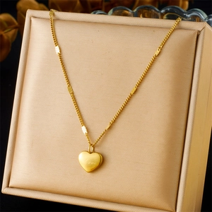 Heart Pendant Necklace Gold Plated Stainless Steel Engraved Love Design Fashion Jewelry For Women Gift