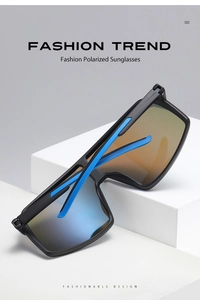 Detail view of TR90 sports sunglasses with polarized gradient lenses on a geometric stand