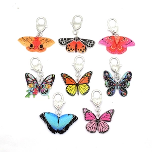 Set of 8 vintage butterfly keychains with colorful acrylic wings and heart lobster clasps