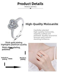 Detail showing multi-layer electroplating process and heart-cut moissanite stone