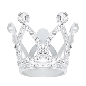 Detailed close-up of a silver crown ring featuring micro-paved sparkling crystals