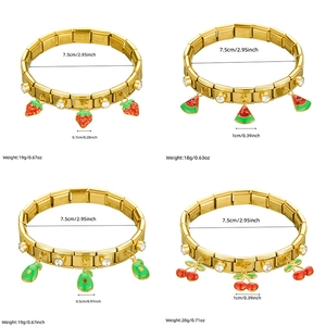Gold plated stainless steel fruit charm bracelets with strawberry and watermelon pendants