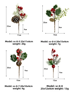 Detailed size specifications for artificial Christmas pine needles with red berries