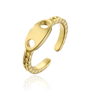 18K gold plated pig nose geometric open ring with minimalist double hole link design