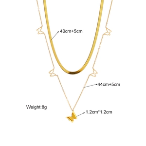 Double layer butterfly necklace in gold titanium steel with size and weight parameters