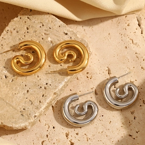 Polished 18K gold and silver stainless steel rattle snake hoop earrings set