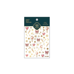 Bronzing nail art stickers set with pink hearts and golden moon star designs M-050