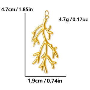 Golden stainless steel coral branch pendant with dimensions 4.7cm height and 4.7g weight