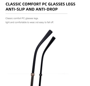 Detail of ergonomic black PC temples on retro square sunglasses with anti-slip design