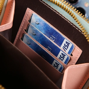 Vertical touch screen mobile phone crossbody bag with organized card slots and zipper