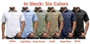 Men's cotton linen Henley shirt collection in six colors with buttoned pocket