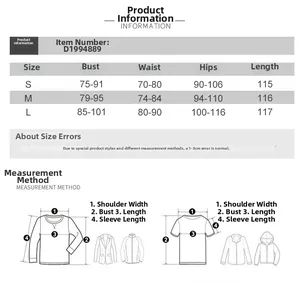 Detailed size chart for sexy square neck slit dress showing S, M, and L dimensions