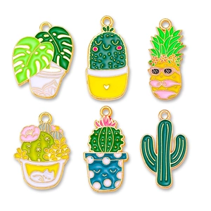Cartoon Cactus Enamel Charms Alloy Potted Plant Pendants For DIY Jewelry Making Bracelet Necklace Accessories Cute