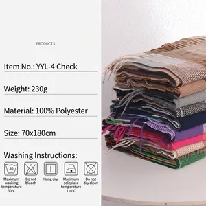 British style check plaid tassel scarf made of soft cashmere-like polyester fiber