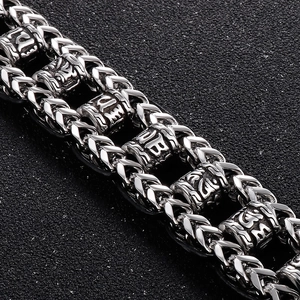 Vintage braided leather and stainless steel punk dragon bone chain bracelet for men
