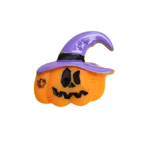 Halloween pumpkin resin flatback with purple wizard hat for DIY party crafts